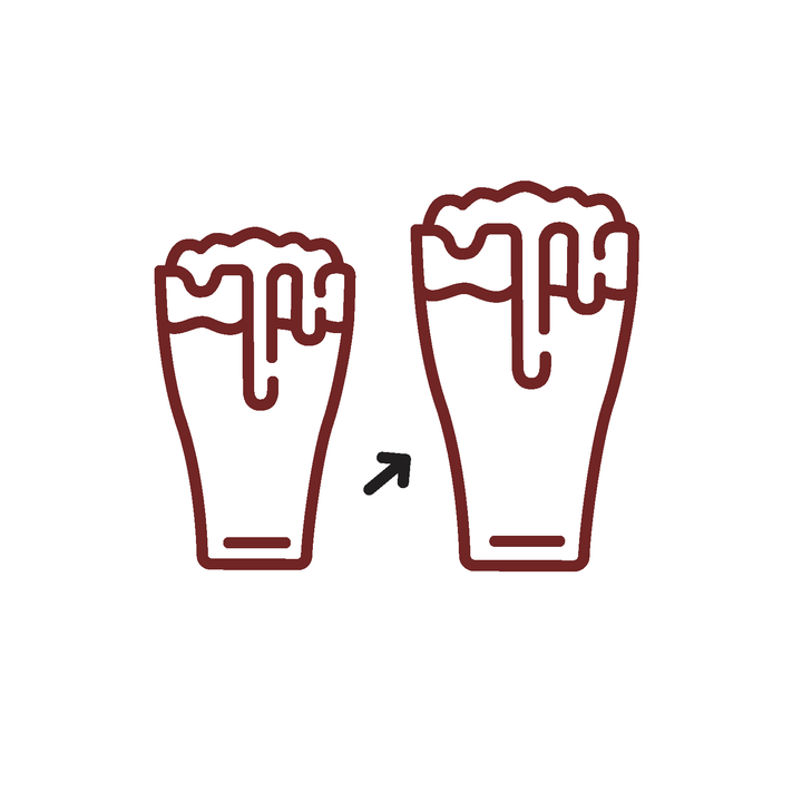 Illustration of two glasses with foam tops, one slightly taller than the other, on a white background.